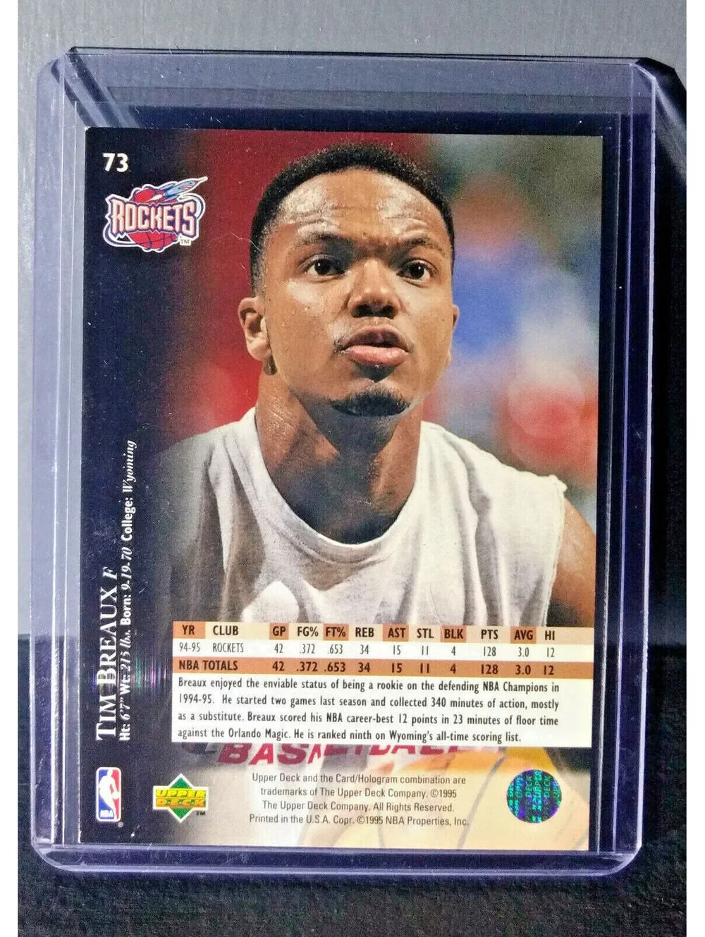 1995-96 Upper Deck Tim Breaux #73 Basketball Card